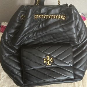 Tory Burch Kira Chevron Drawstring Backpack Black One Size